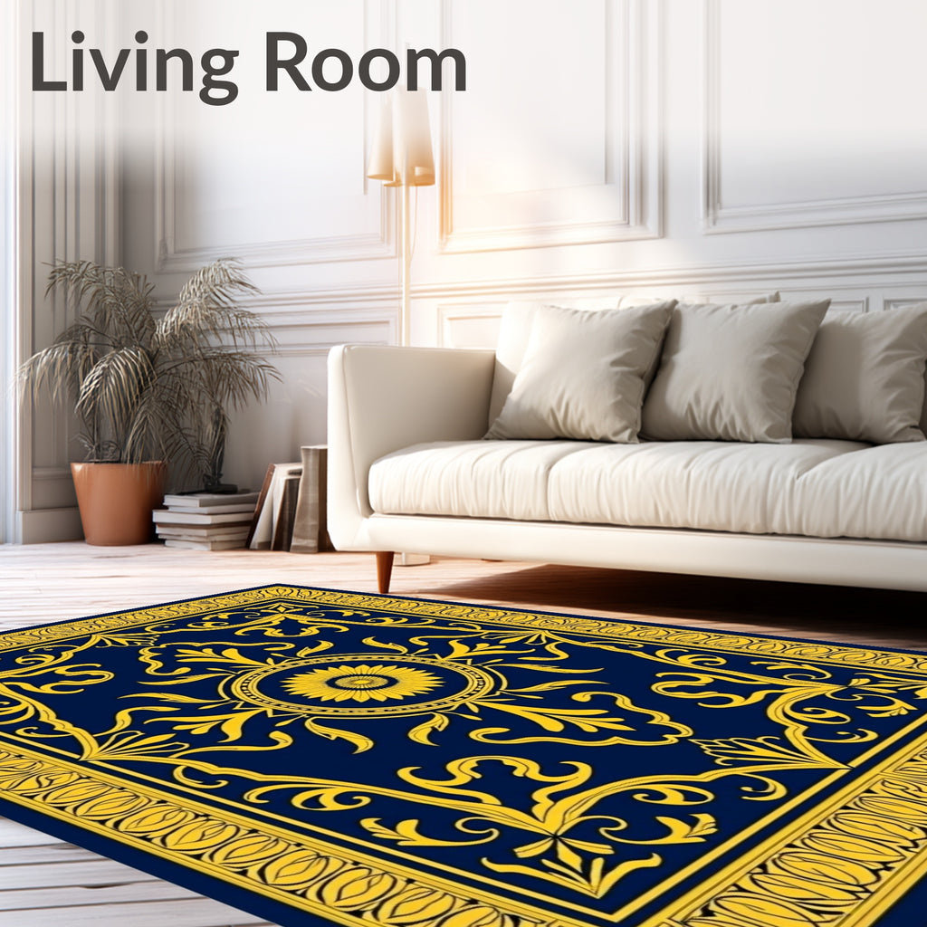 Classic Navy Gold Floral Medallion Rug