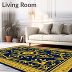Classic Navy Gold Floral Medallion Rug