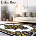 Rich Blue Gold Ornate Floral Rug