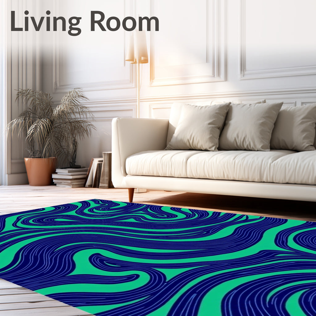 Organic Swirl Navy and Green Pattern Rug