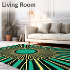 Emerald Sunburst Geometric Pattern Rug