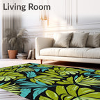 Lush Green Teal Leaf Pattern Rug