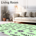 Light Green Botanical Sketch Pattern Rug