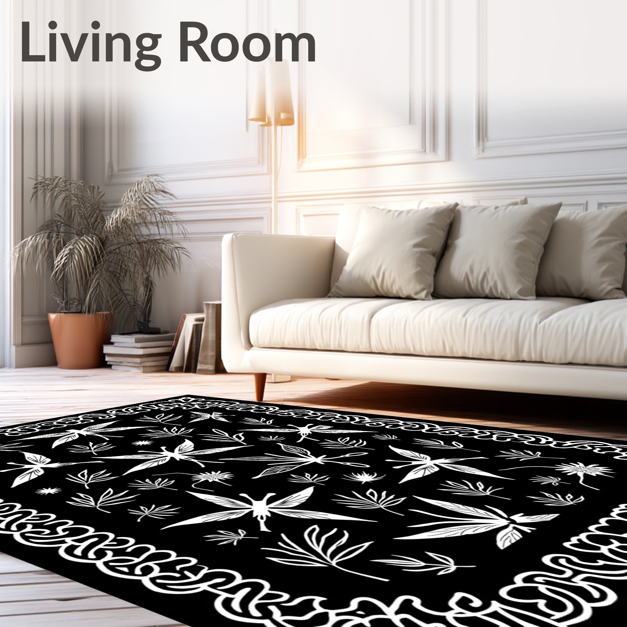 Whimsical Insect Leaf Pattern Rug