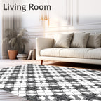 Monochromatic Abstract Geometric Tile Pattern Rug
