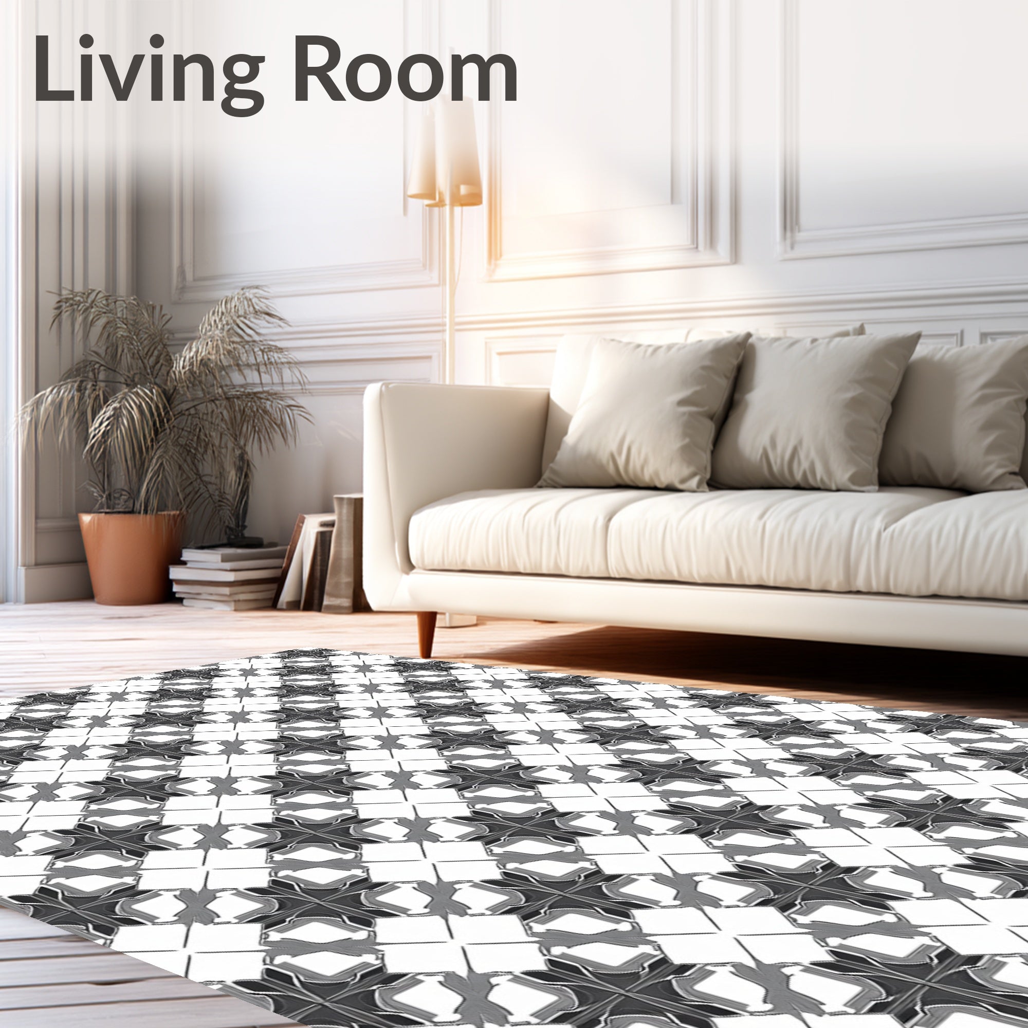 Monochromatic Abstract Geometric Tile Pattern Rug