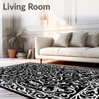 Exotic Black White Floral Swirls Rug