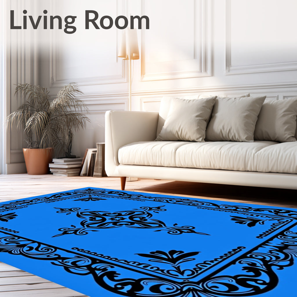 Ornate Black Floral Frame Rug