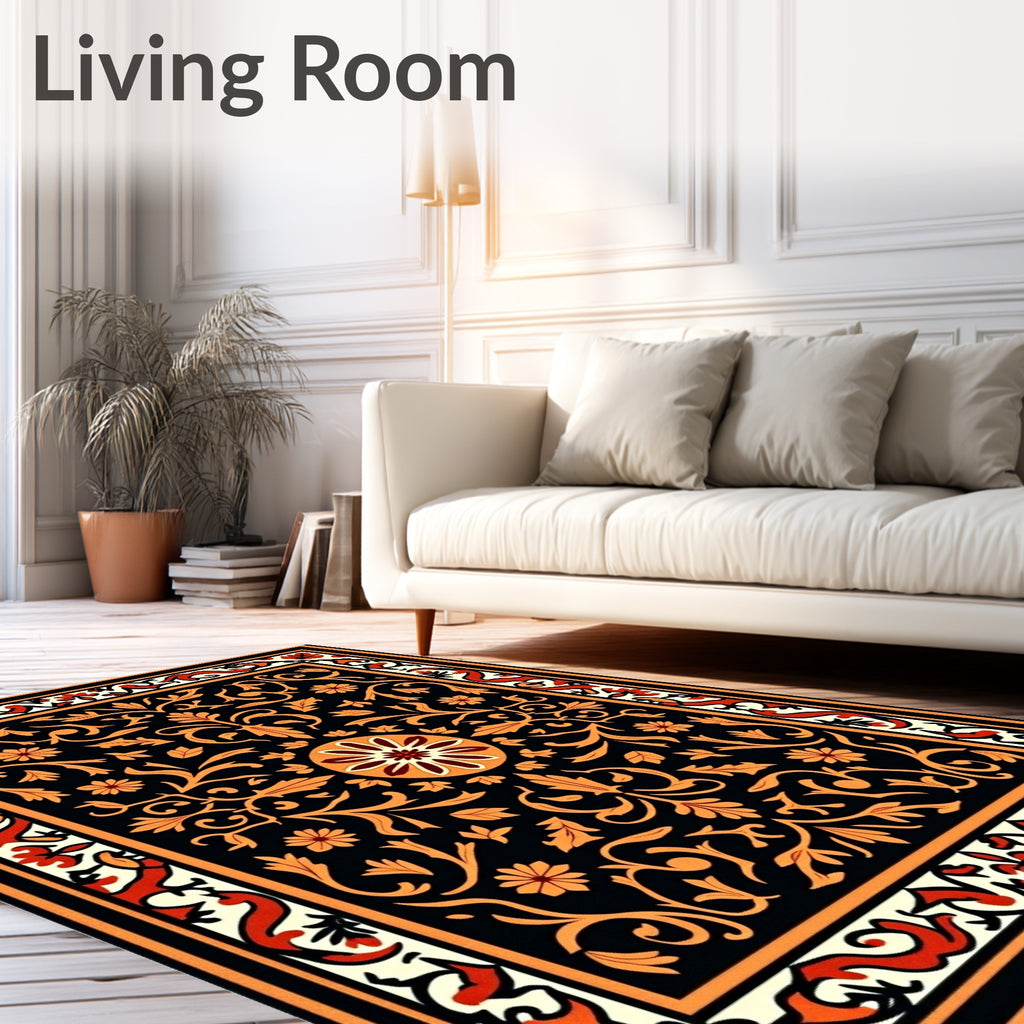 Ornate Floral Symmetry Vintage Pattern Rug