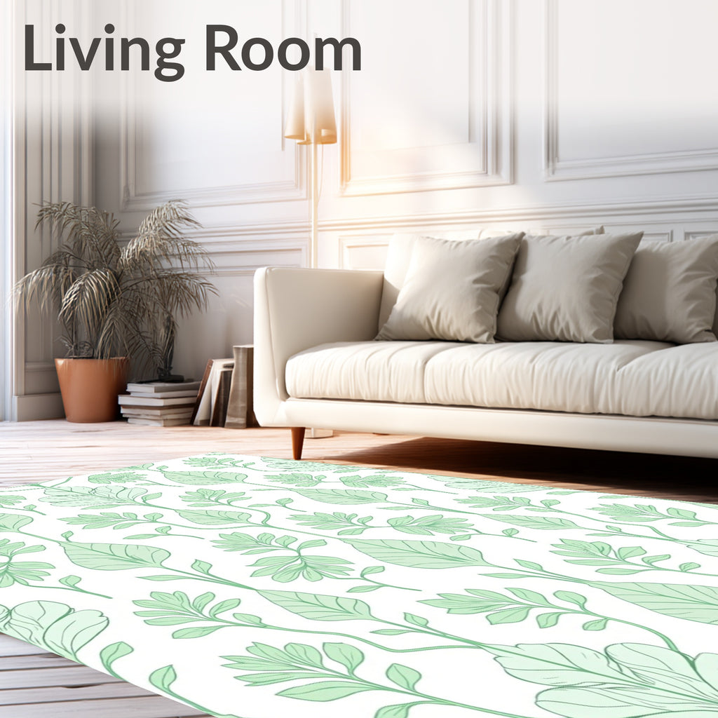 Organic Leafy Patterned Green Rug