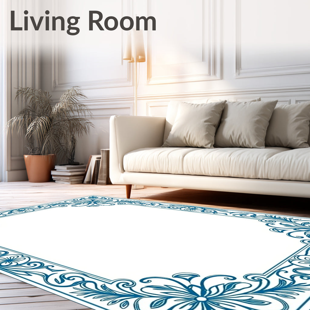 Ornate Floral Swirl Frame Design Rug