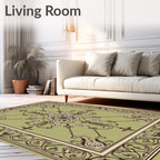 Olive Green Floral Scrollwork Design Rug