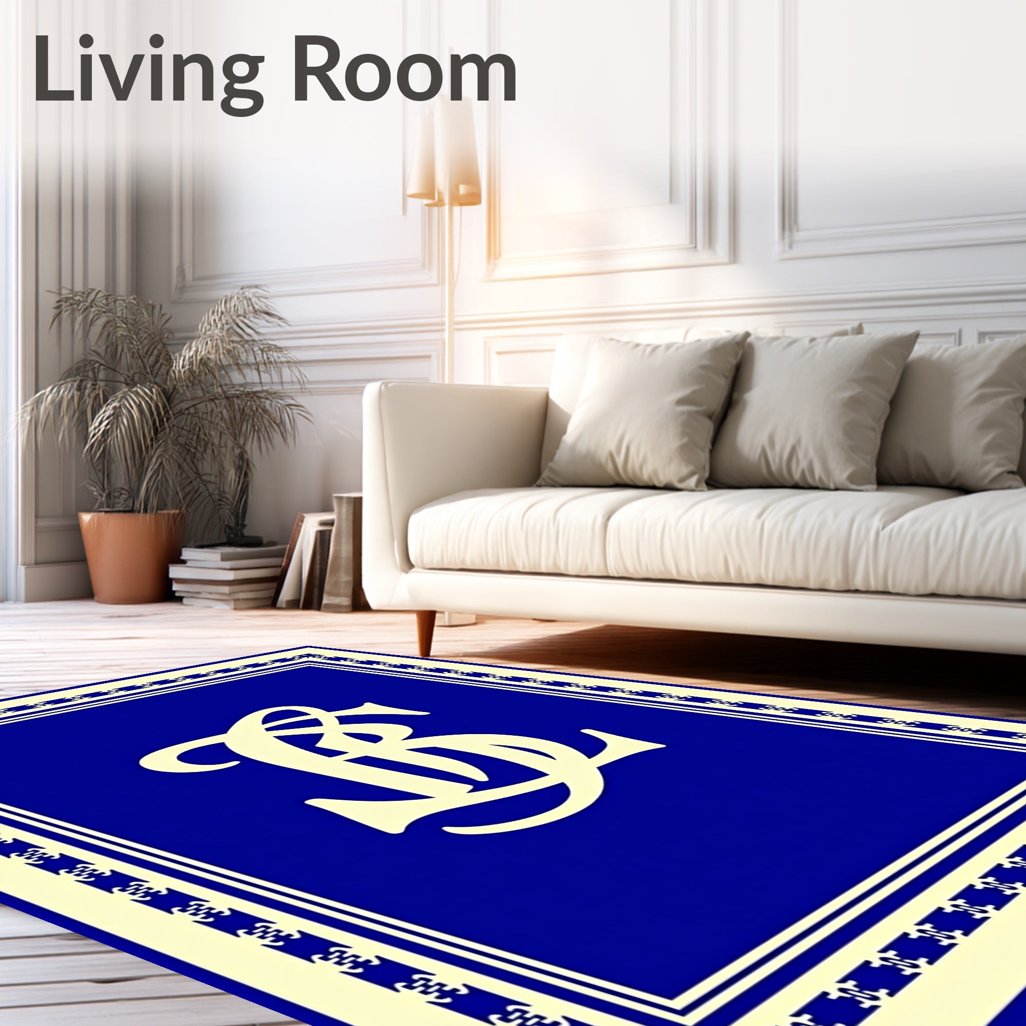 Classic Blue Cream Monogram Design Rug