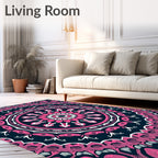 Pink Navy Intricate Floral Mandala Rug