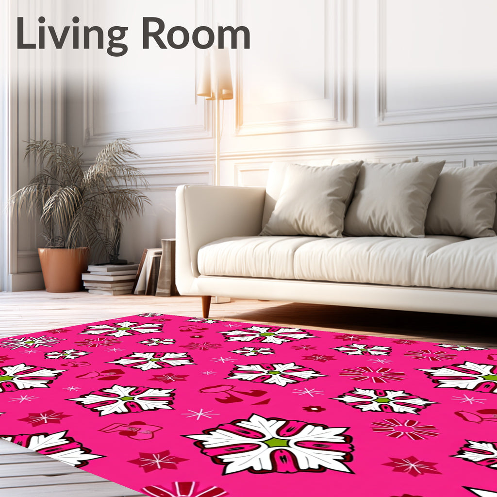 Funky Fuchsia Floral Snowflake Medley Rug