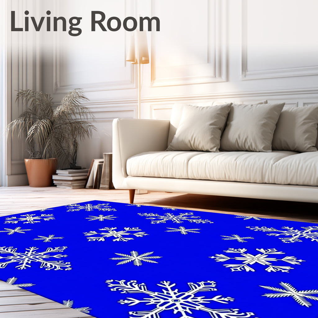 White Snowflakes on Blue Pattern Rug