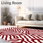 Crimson And Cream Abstract Pattern Rug