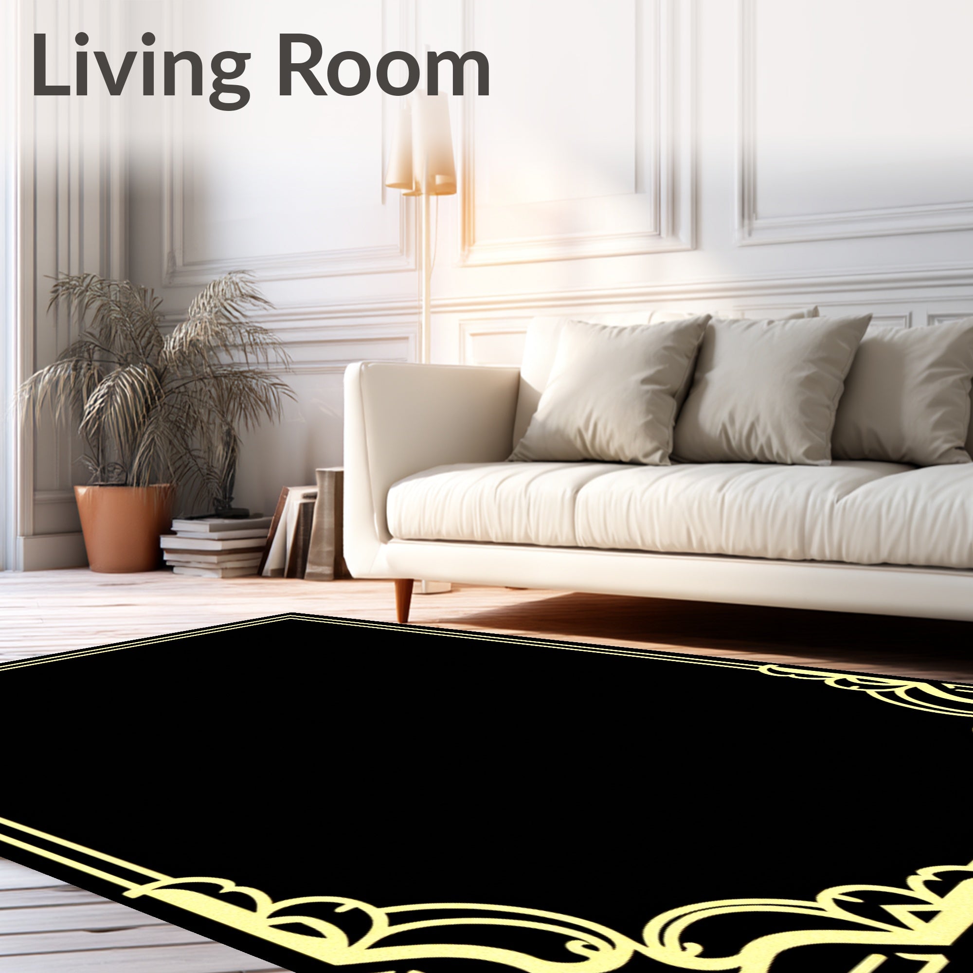 Ornate Gold Art Deco Border Design Rug