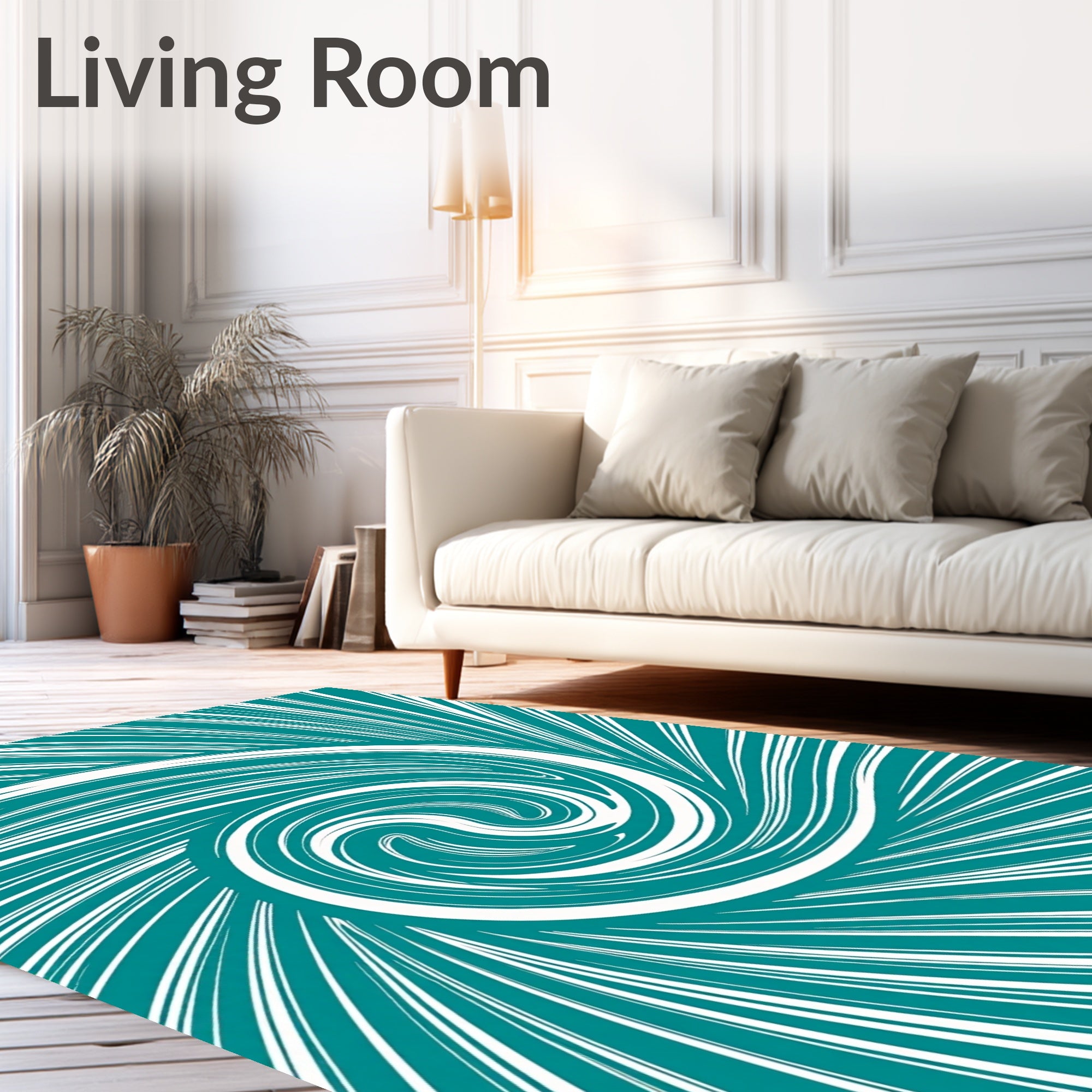 Teal And White Swirl Pattern Rug