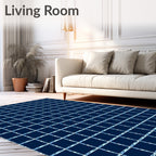 Deep Blue Grid Pattern Rug