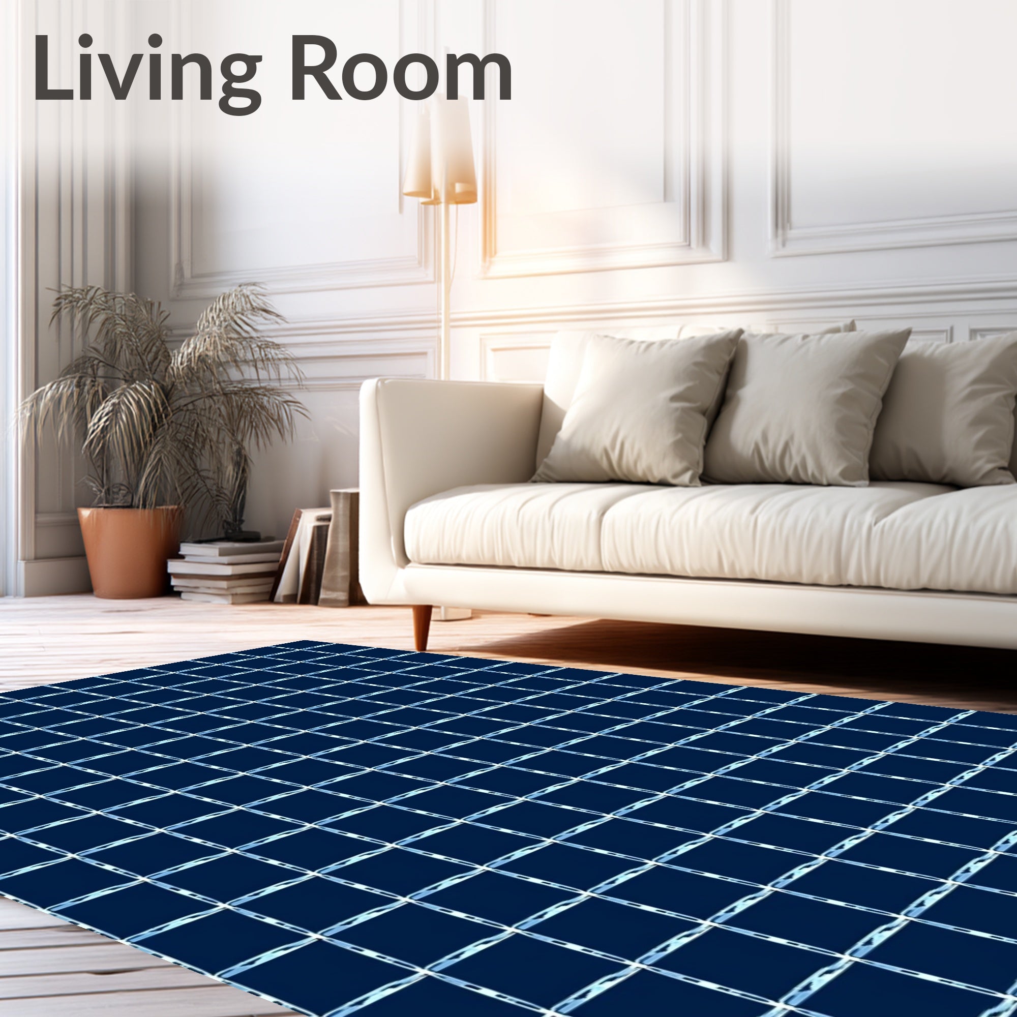 Deep Blue Grid Pattern Rug