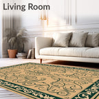 Elegant Green Floral Scrollwork Design Rug