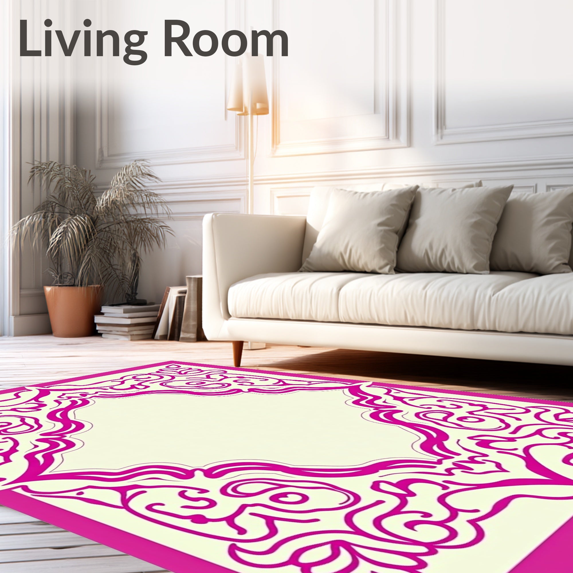 Ornate Flourish Design Pink Rug