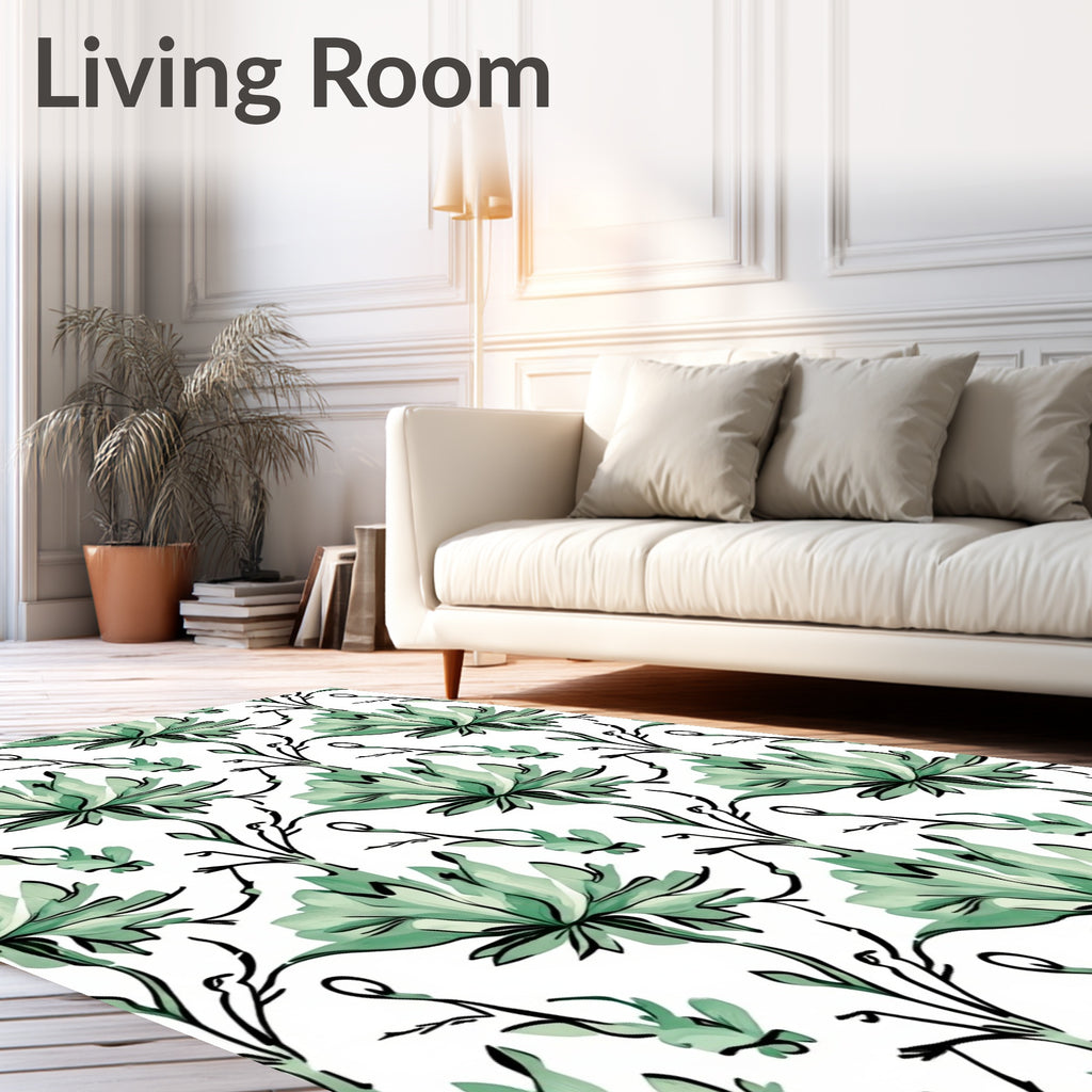 Green Watercolor Floral Pattern Rug