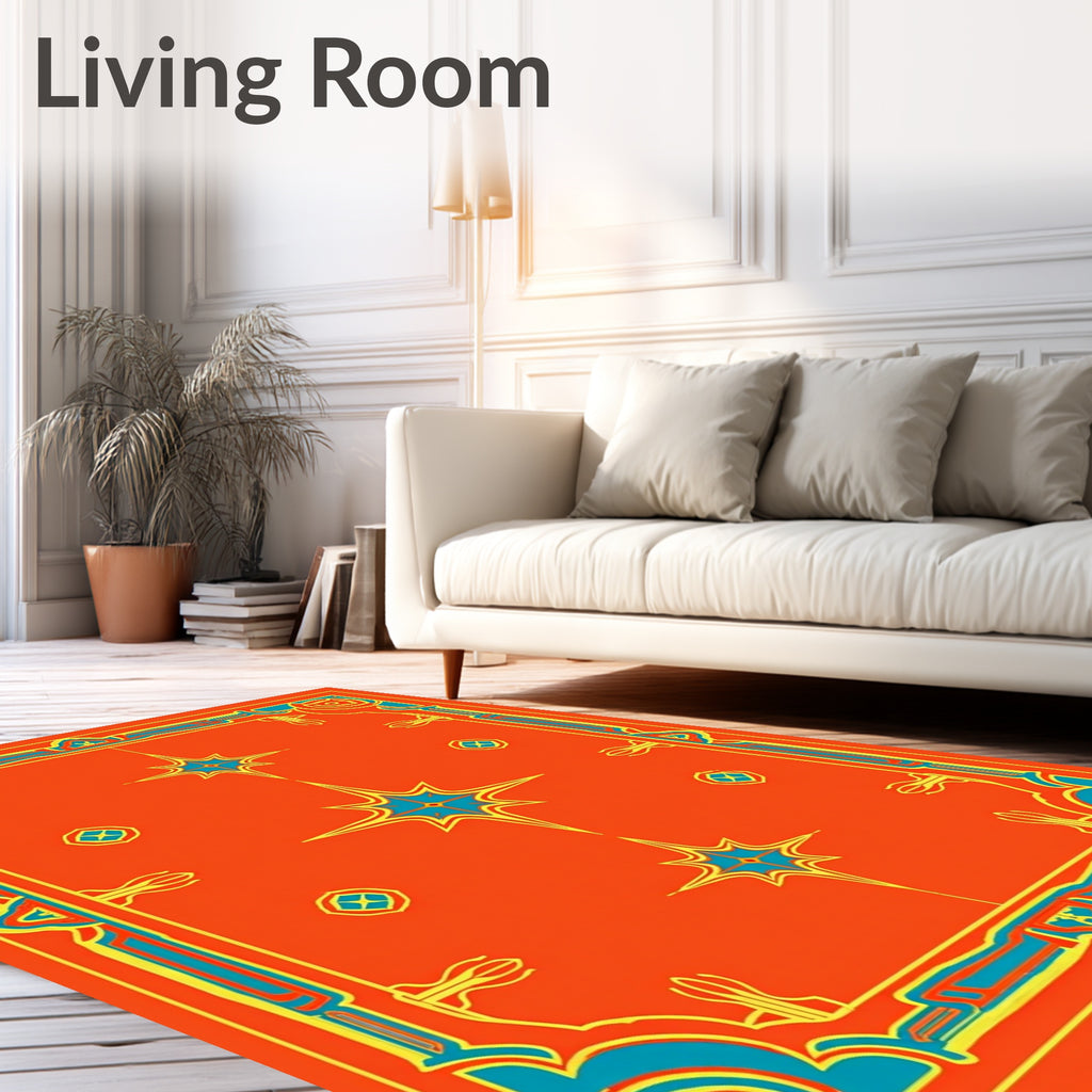 Ornate Sky Blue Starburst Pattern Rug