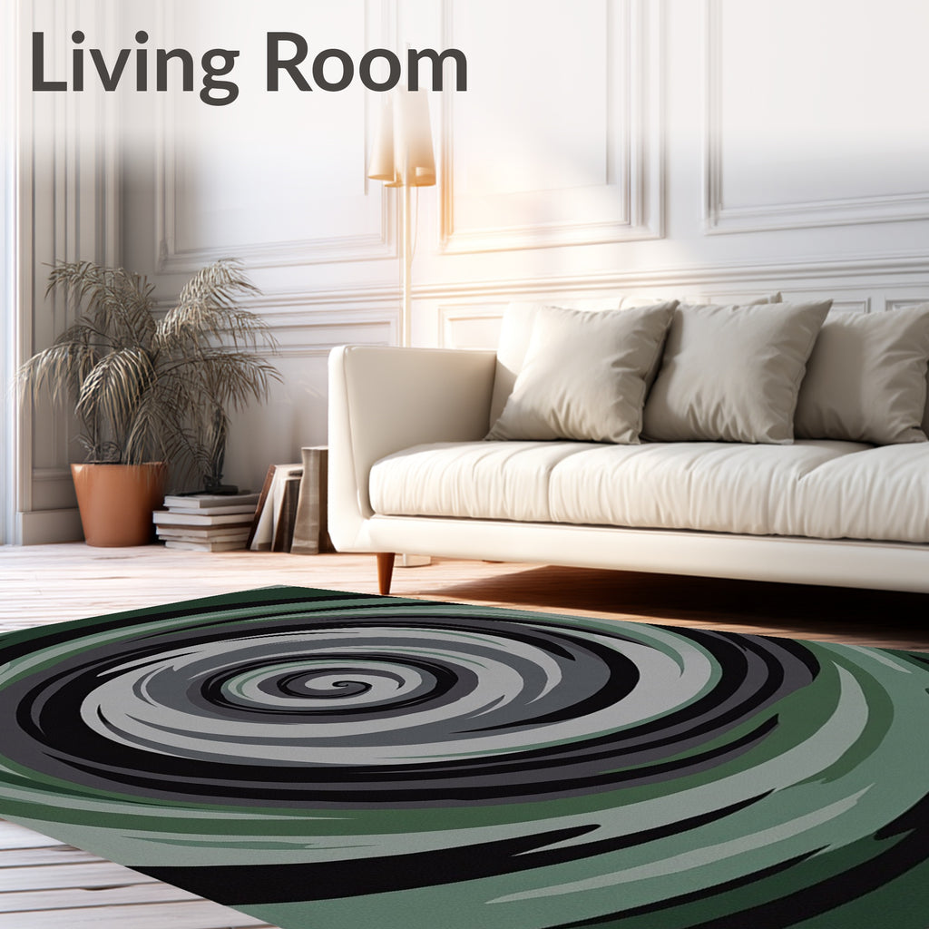 Abstract Swirls of Green and Gray Rug