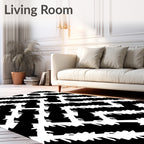 Sharp Geometric Black White Pattern Rug