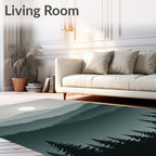 Misty Forest Mountain Landscape Rug