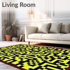 Yellow Black Abstract Maze Pattern Rug