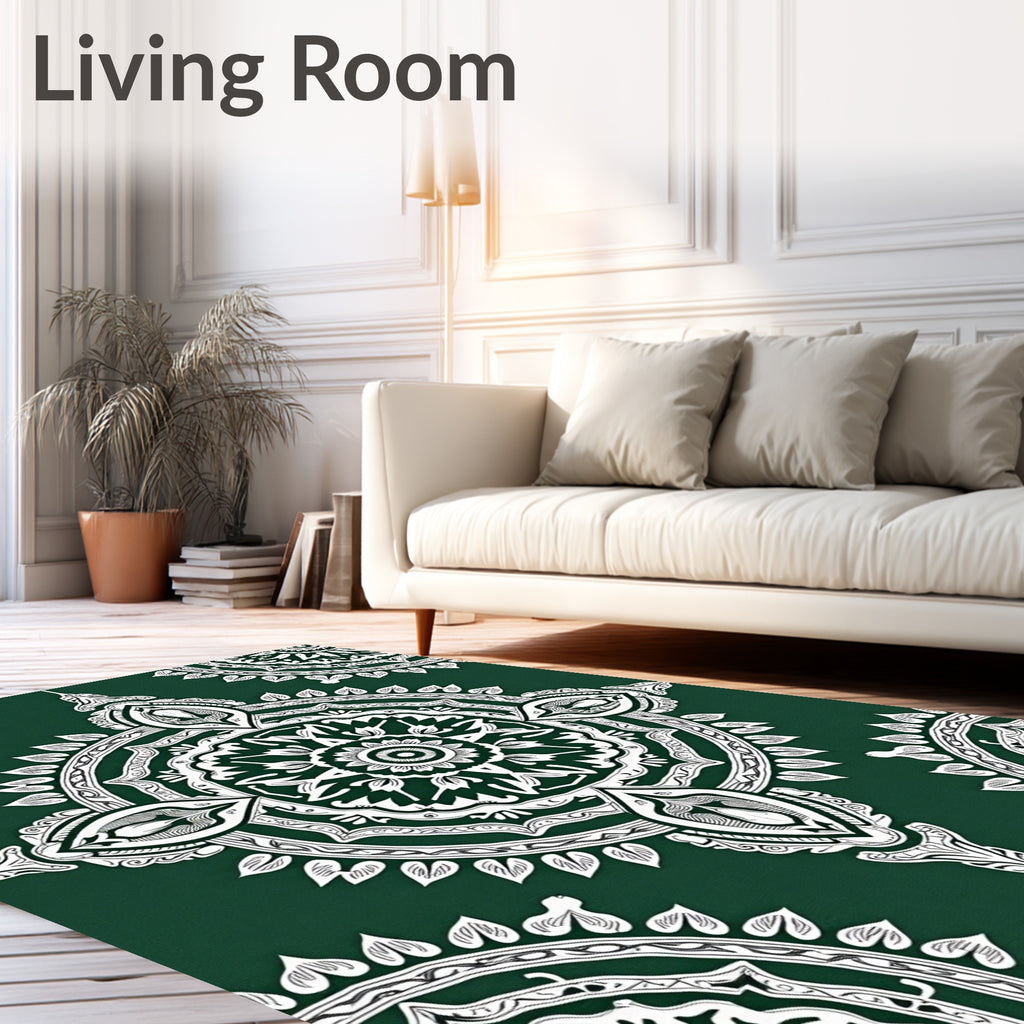 Intricate Floral Mandalas Emerald Rug