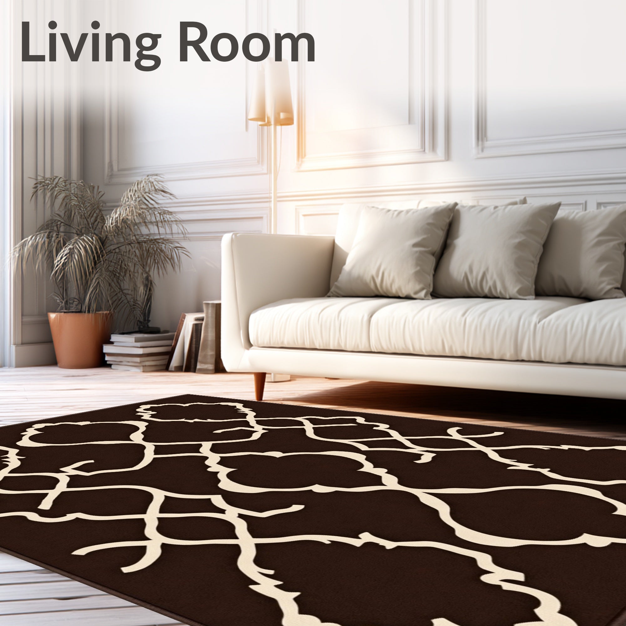 Brown Cream Arabesque Geometric Pattern Rug