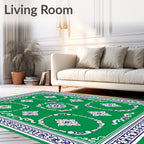 Green Floral Medallion Border Design Rug