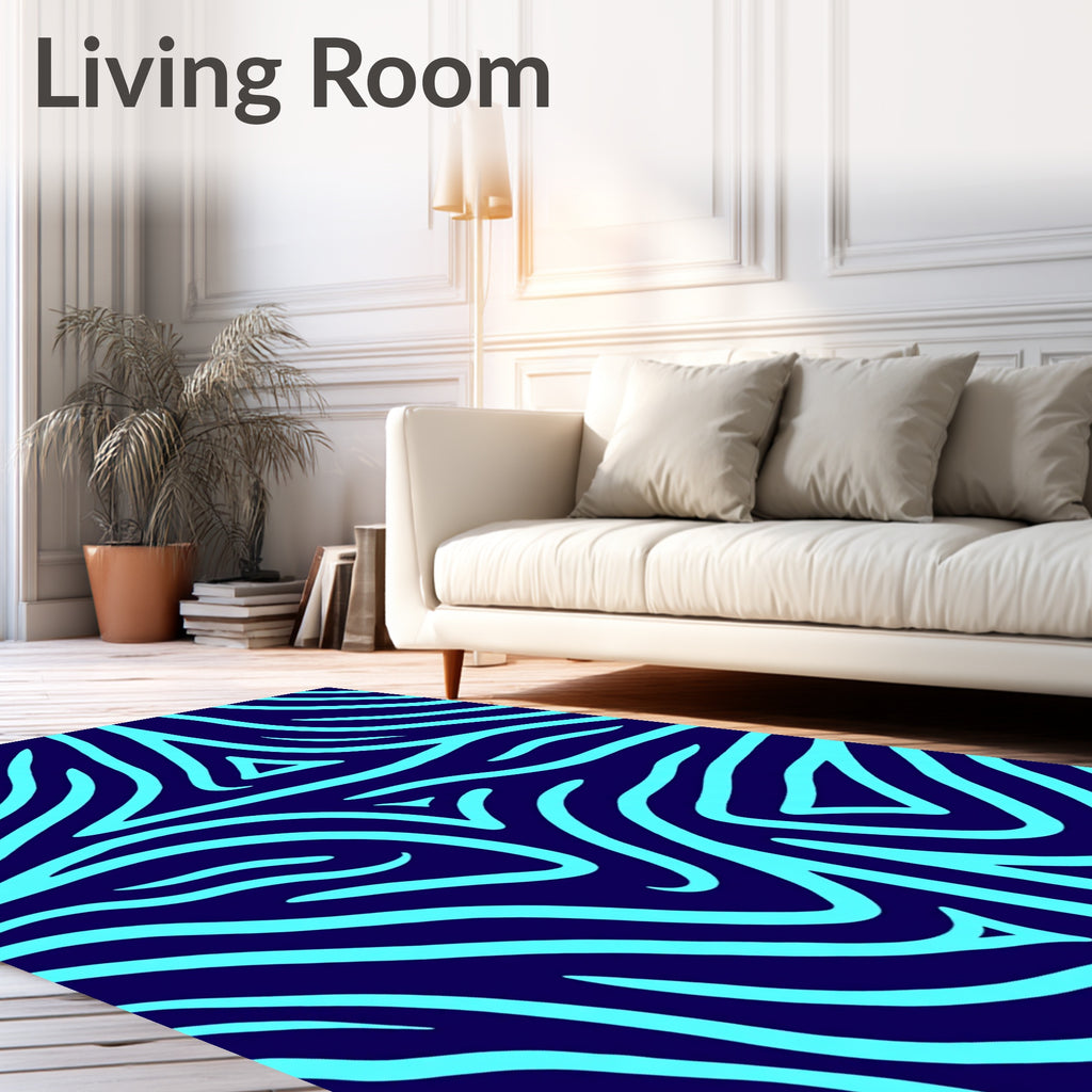 Bold Cyan Stripe Abstract Design Rug