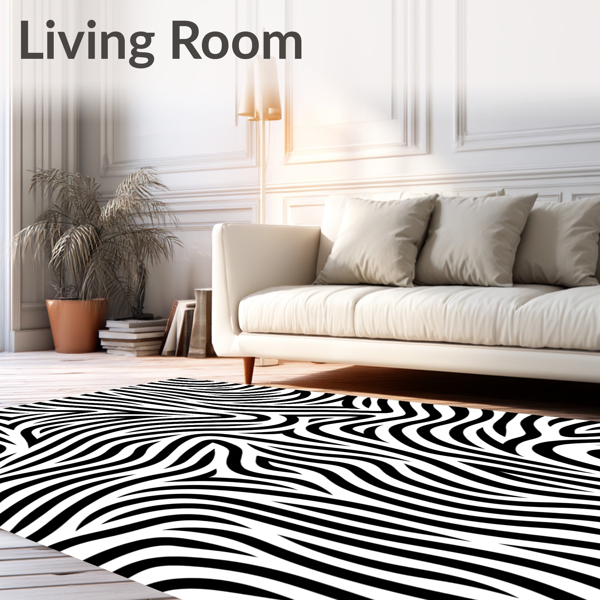 Bold Black White Swirling Lines Rug