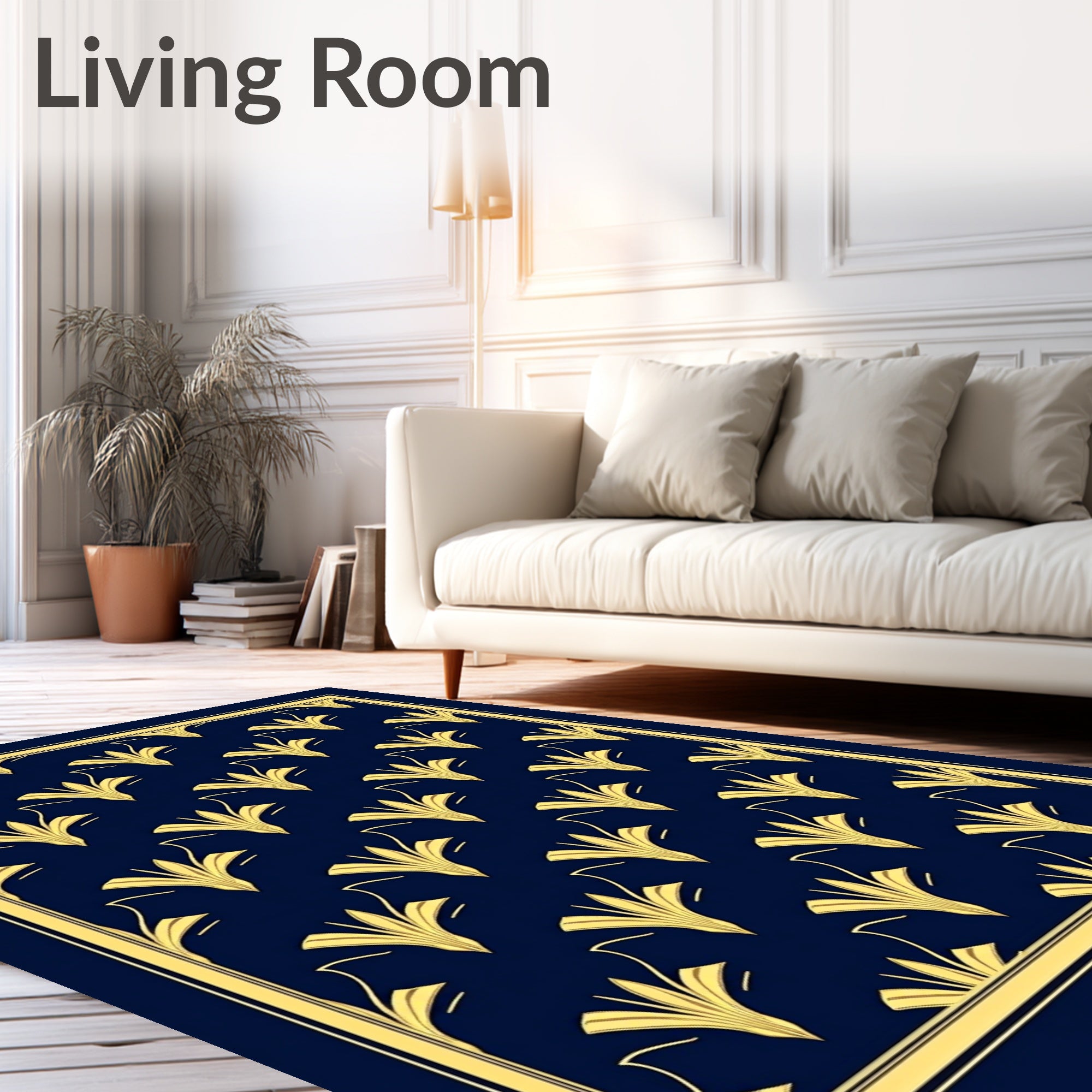 Art Deco Gold Floral Pattern Rug