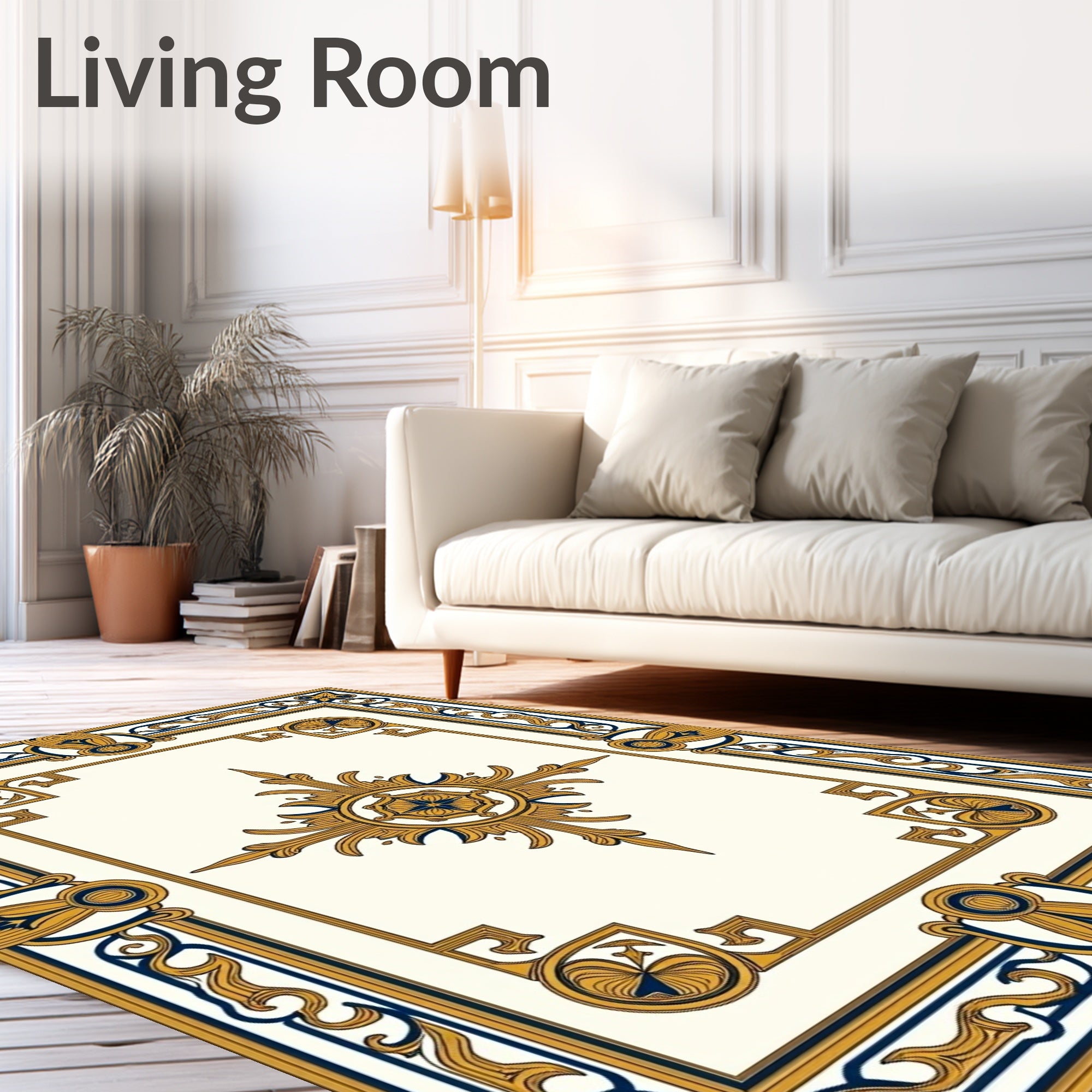 Elaborate Golden Bordered Floral Rug