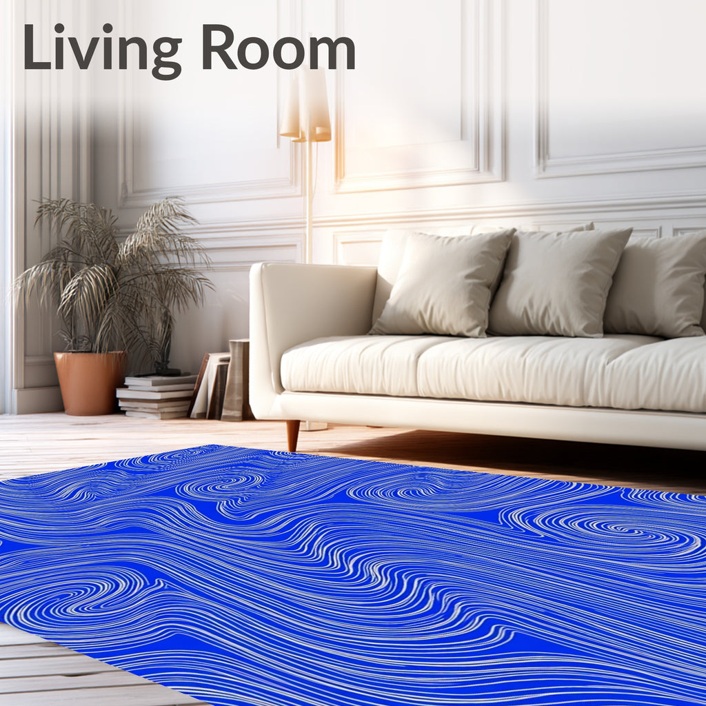 Abstract Blue Swirl Line Art Rug