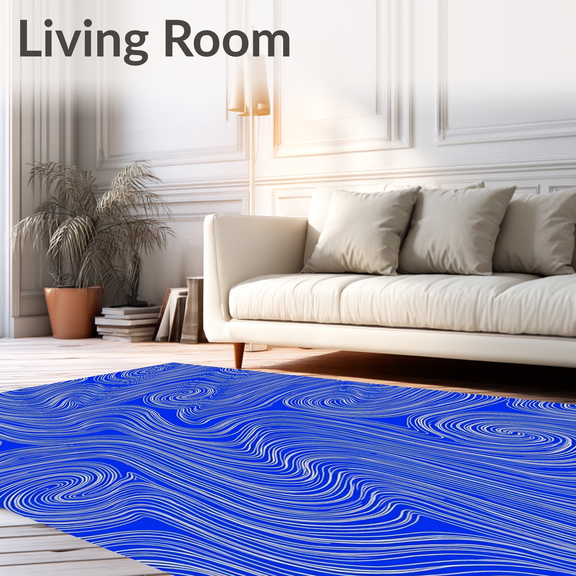 Abstract Blue Swirl Line Art Rug
