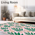 Green Leafy Vines Pink Pattern Rug