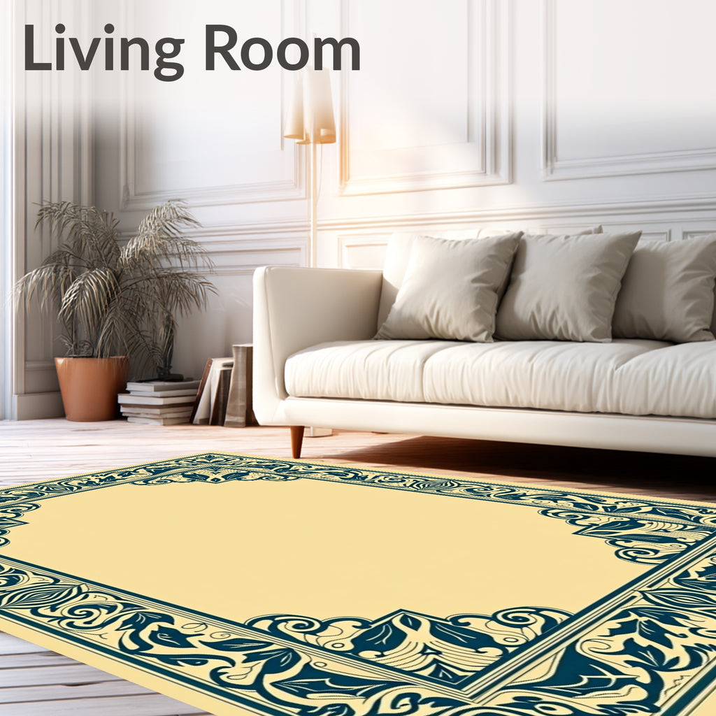 Ornate Leafy Scroll Border Design Rug