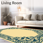Ornate Leafy Scroll Border Design Rug