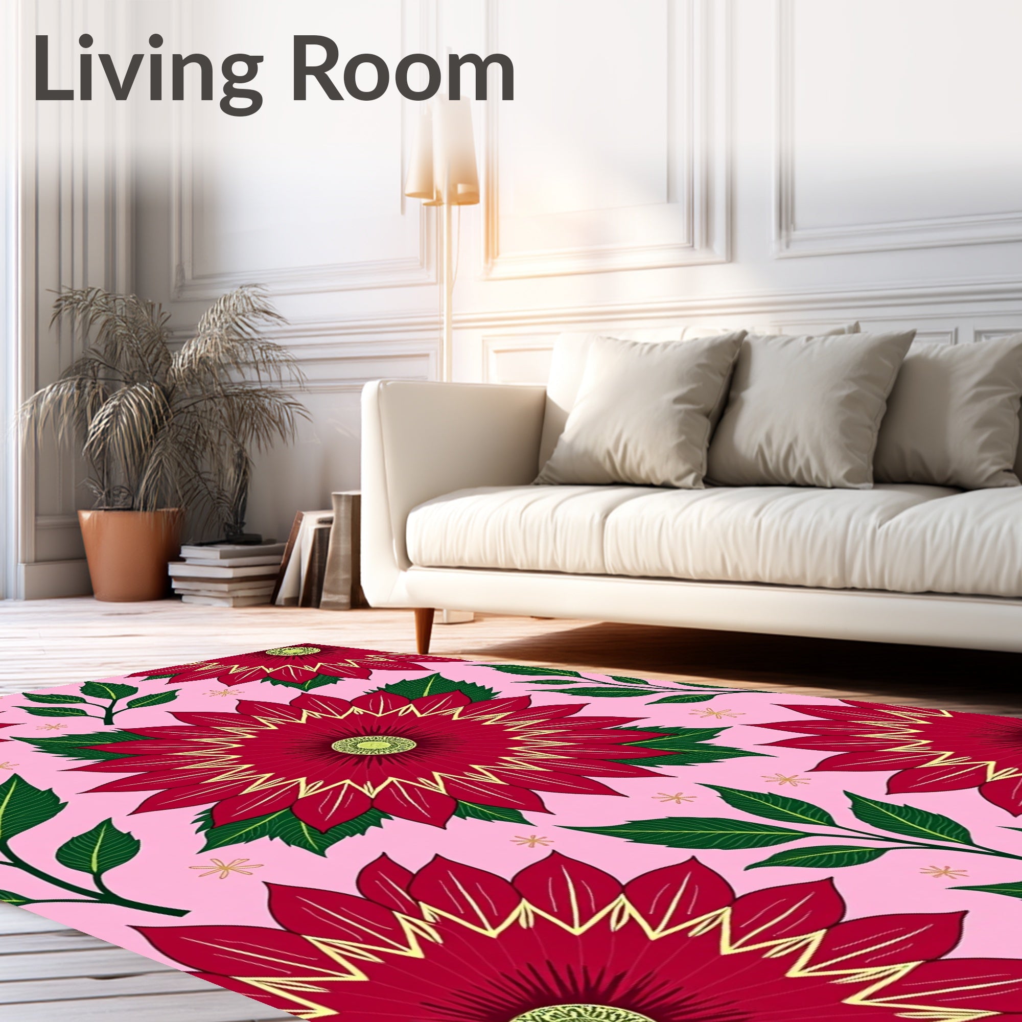 Crimson Yellow Burst Floral Garden Rug