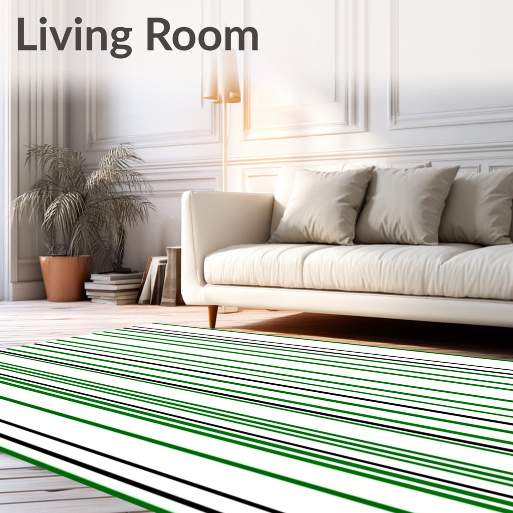 Vertical Green Black Stripe Pattern Rug
