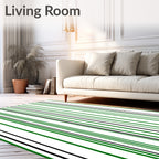 Vertical Green Black Stripe Pattern Rug