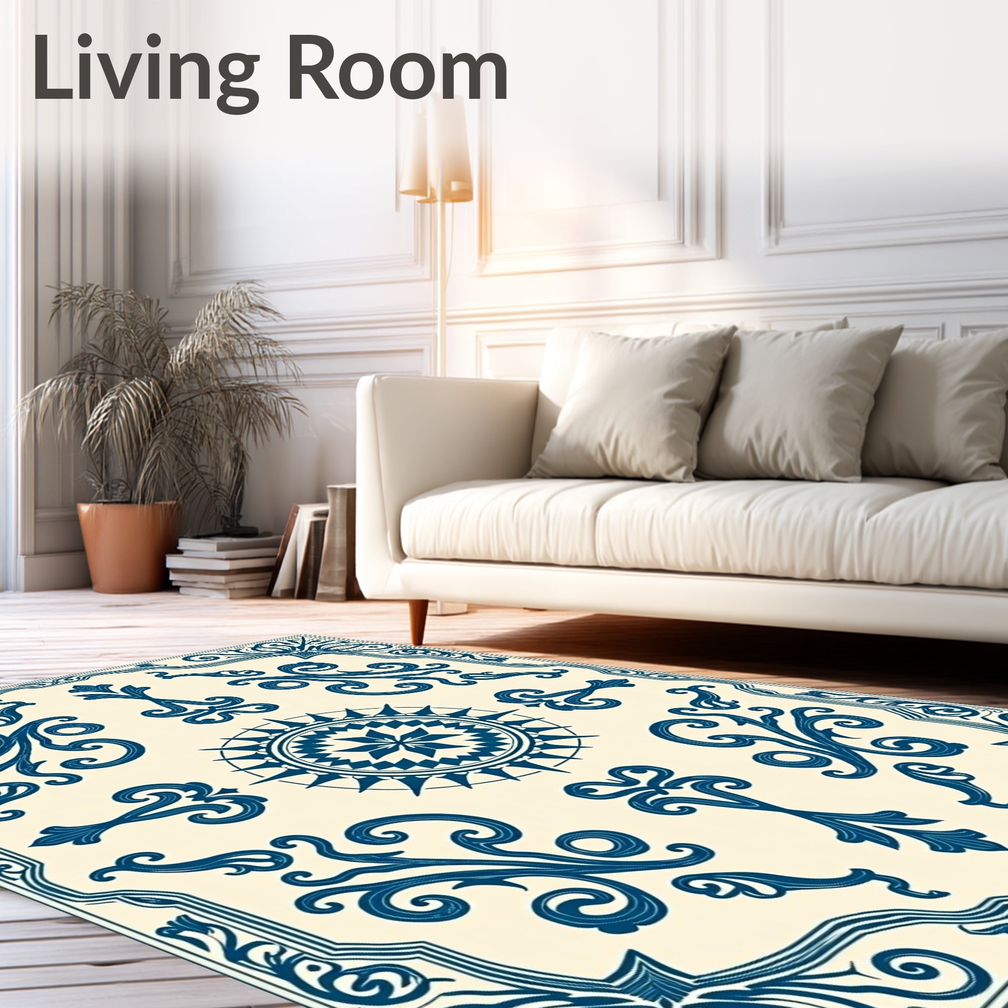 Elegant Blue Floral Compass Design Rug