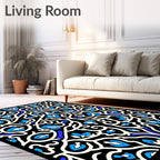 Abstract Blue White Swirl Floral Rug